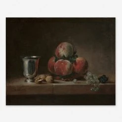 Lulu And Georgia Earth Tones 'Still Life With Peaches, A Silver Goblet, Grapes, And Walnuts' Wall Art By Jean-Simeon Chardin